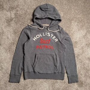 HEATHER GREY HOLLISTER "SURF PATROL" WAFFLE KNIT HOODIE